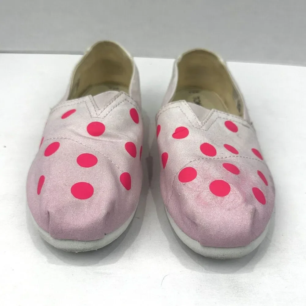 Toms Flats Womens 8.5 Pink & White Polka Dot Classic Alpargata Espadrille Casual